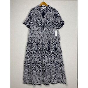 Chicos Maxi Womens 2/US 12 Blue Eyelet Tiered Sundress Boho Cottage Resortwear